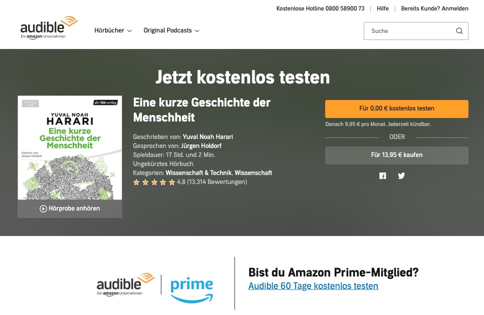 Audible Hörbuch ohne Abo kaufen