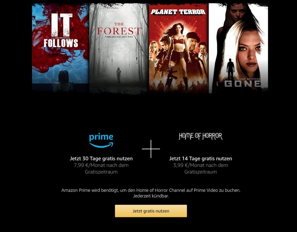 Amazon Channel Home of Horror kostenlos testen
