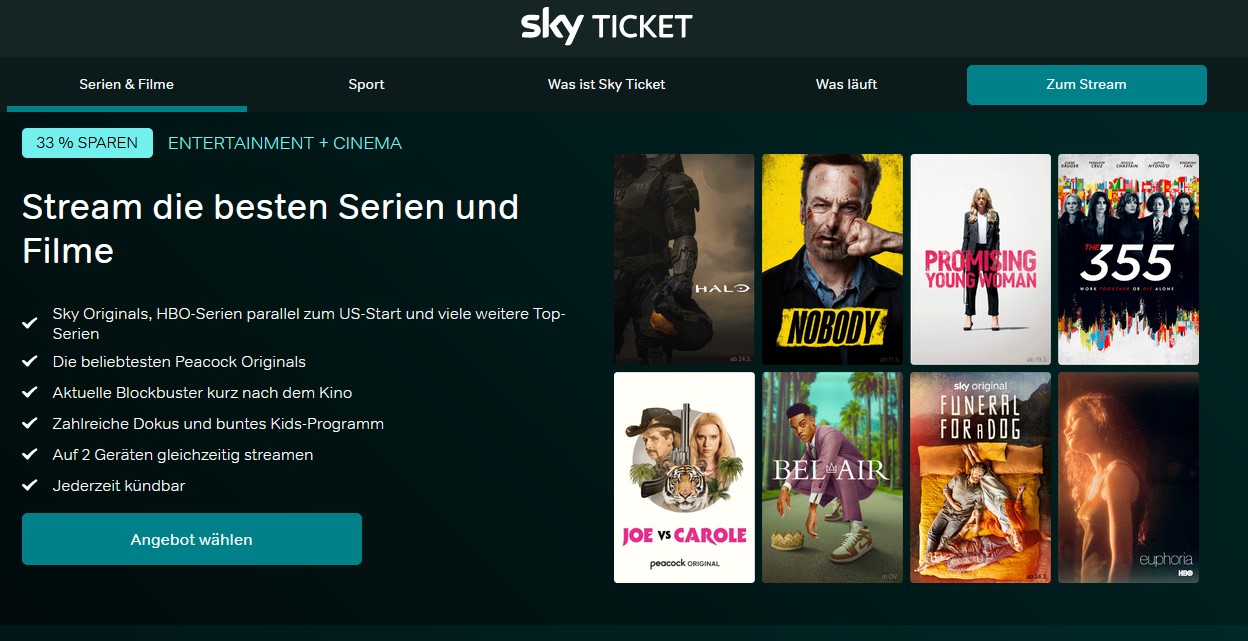 Sky Ticket Entertainment und Cinema